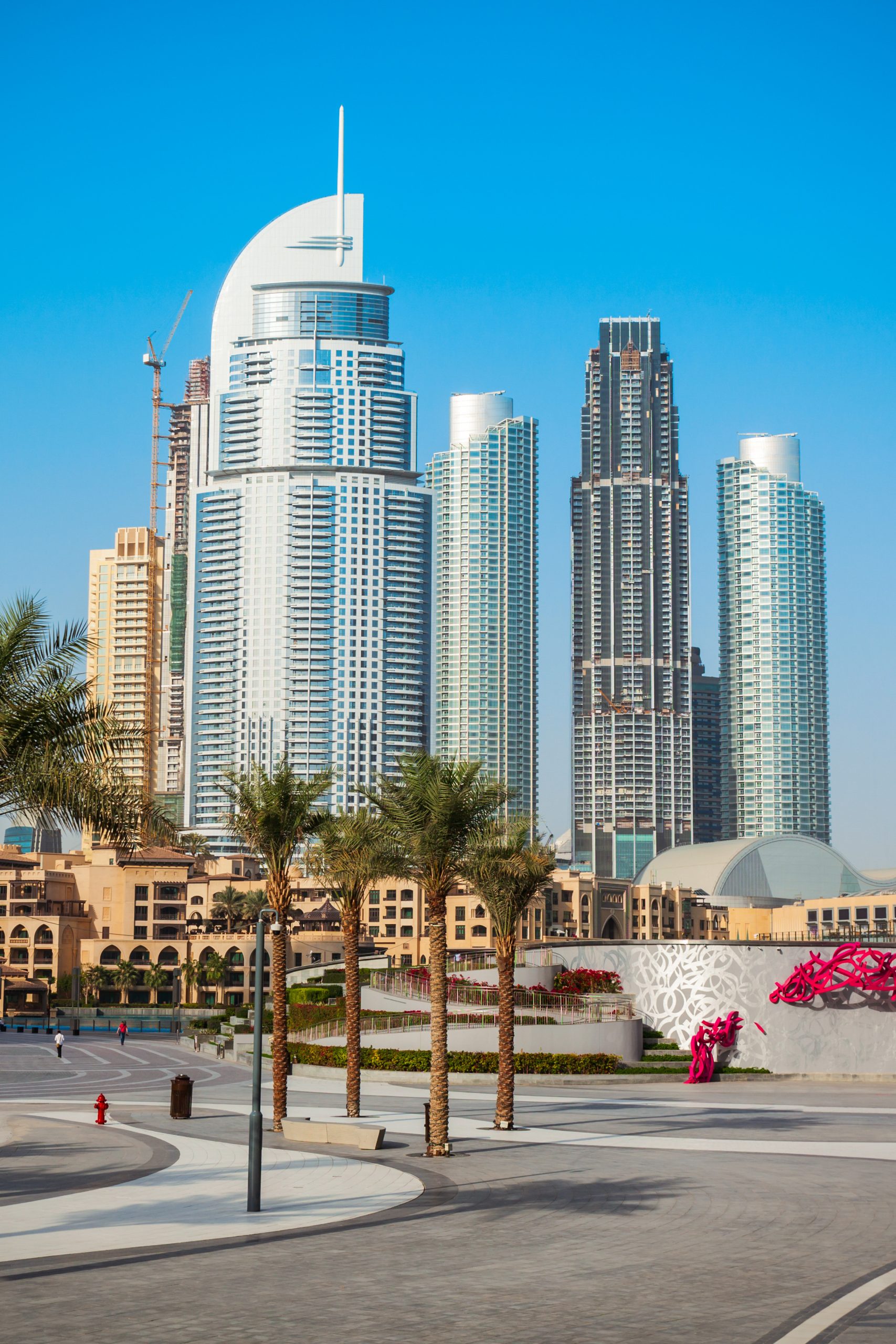 Promenade near the Burj Khalifa Tower and Dubai Mall in Dubai city in United Arab Emirates