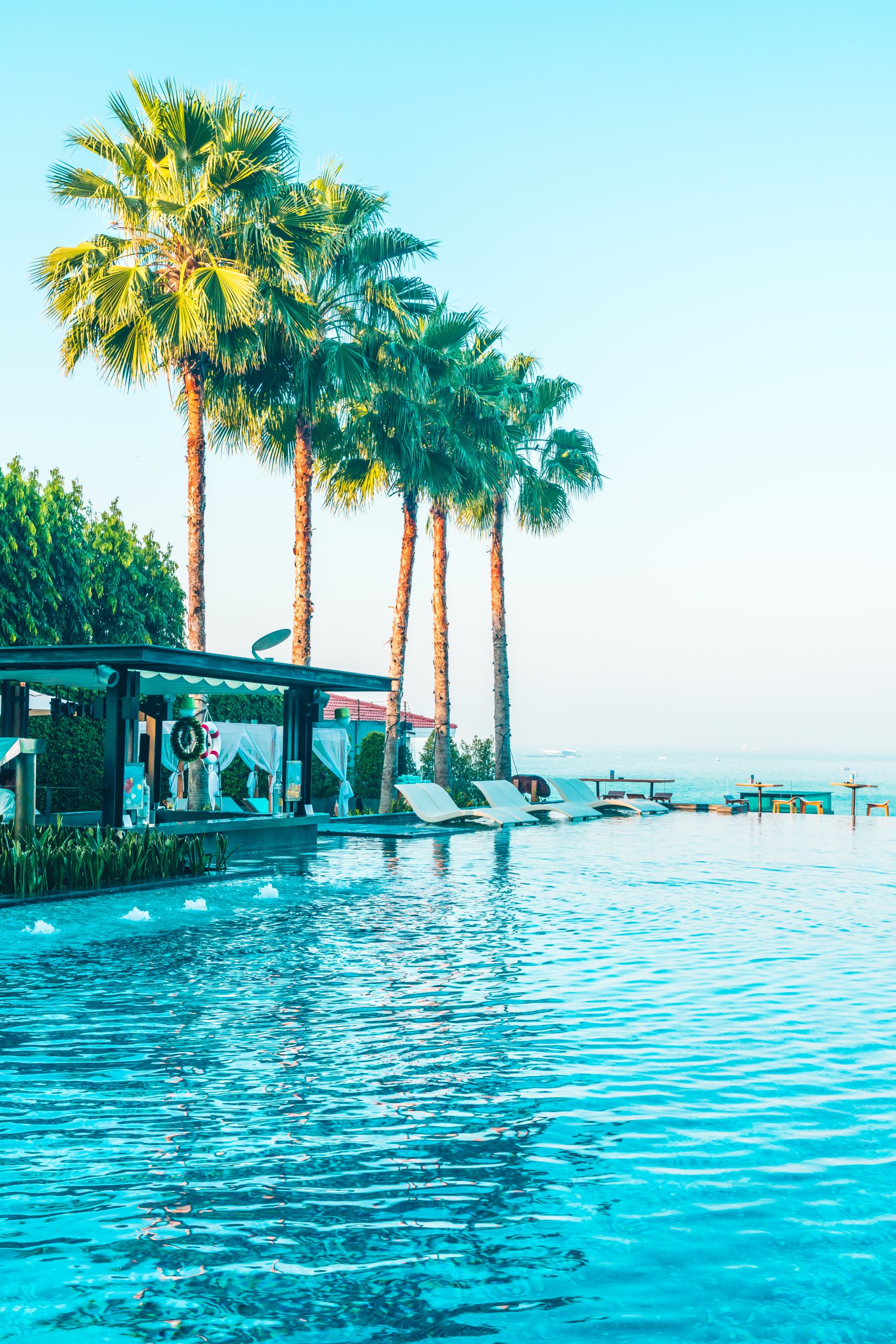 Beautiful luxury hotel swimming pool at twilight times - Vintage Filter